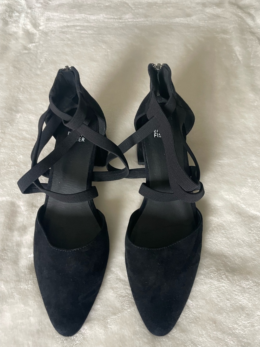 Eileen Fisher Black Suede Pointed-Toe Lace-Up Heels